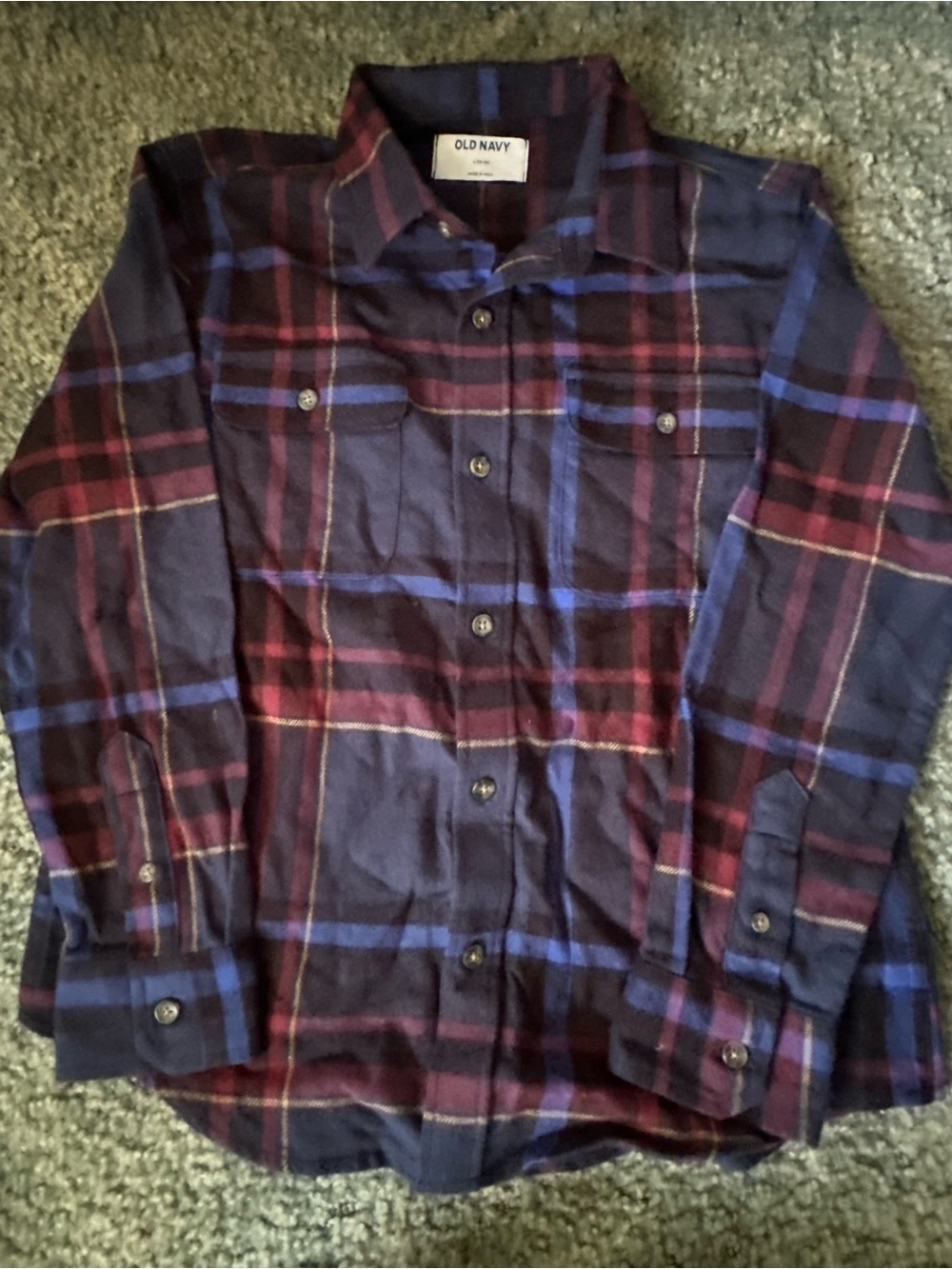 Old Navy, Burgundy & Blue Plaid Flannel Shirt